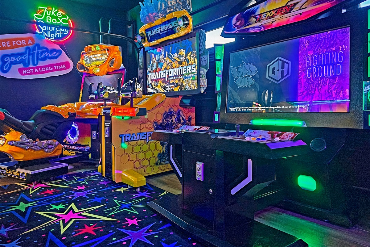 Game Room: Unleash your inner gamer with epic arcade legends and vibrant neon vibes!
