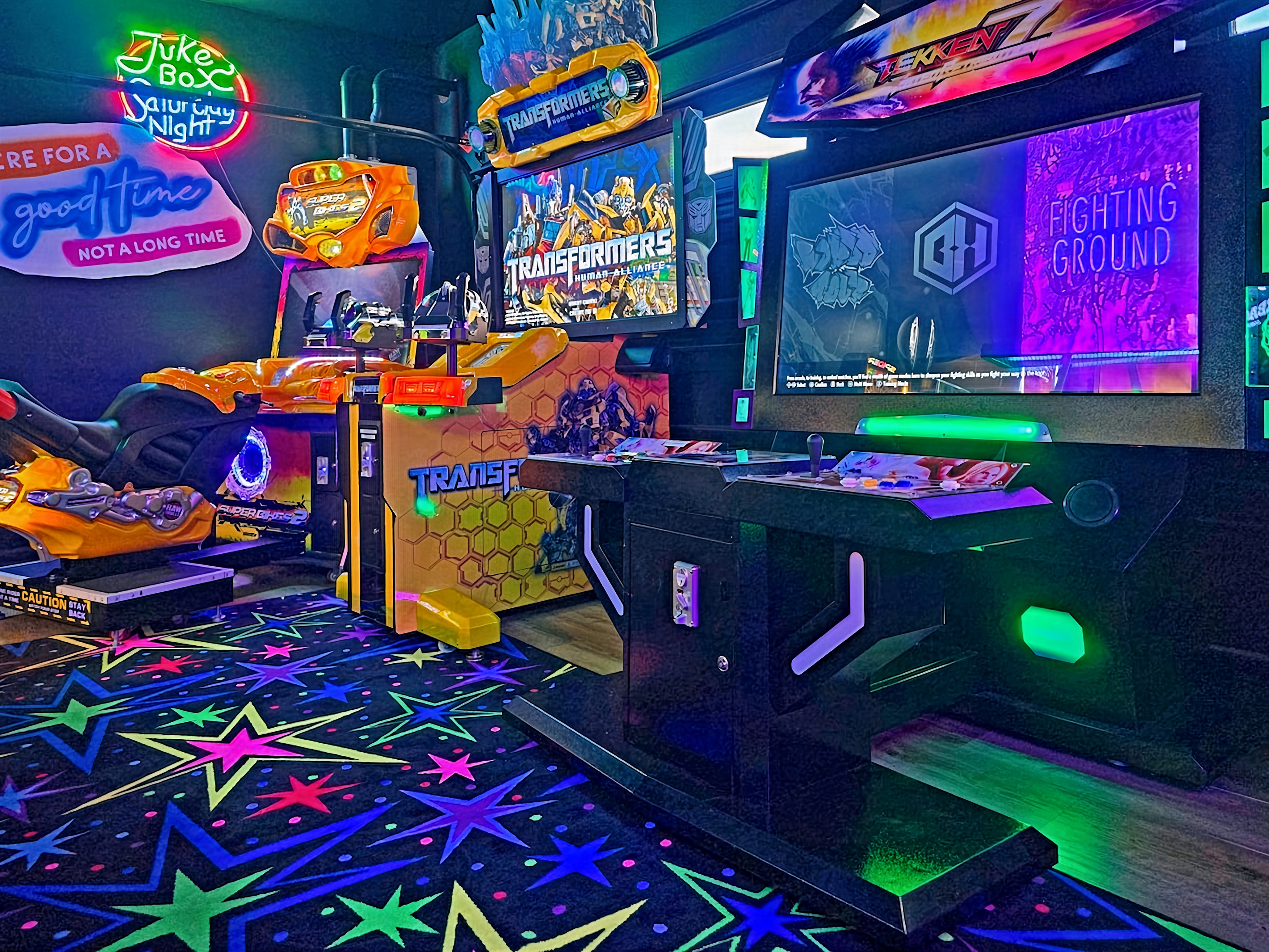 Game Room: Unleash your inner gamer with epic arcade legends and vibrant neon vibes!