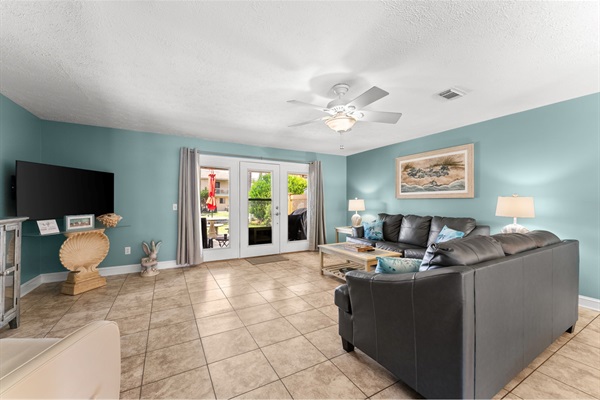 Large, spacious living area with new furniture