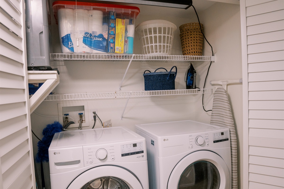 No need to take home sandy beachwear. with this full-sized washer / dryer set. Toss it in and take home clean clothes! *One load detergent provided*