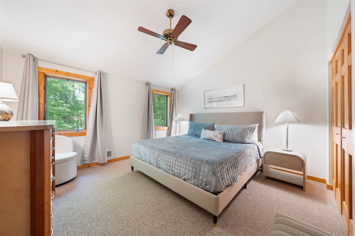 Drift off in a new king bed with a memory foam mattress and plush bedding. Enjoy the ease of a full bath nearby and plenty of space to unpack with an oversized dresser and double closet.