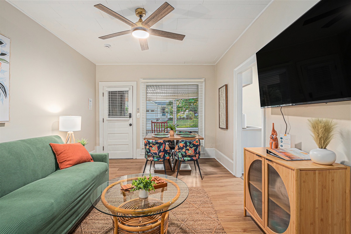 Living area with large smart TV