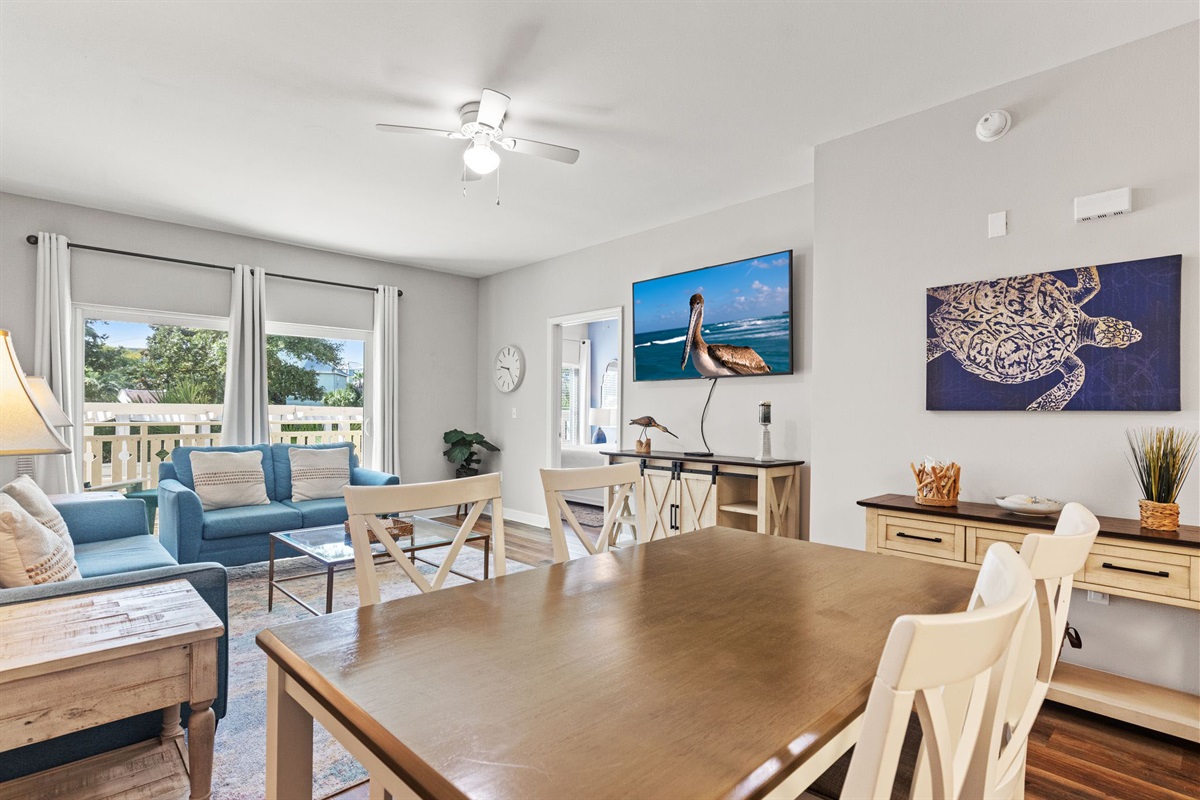 Dining room table with seating for 4 and breakfast bar with seating for 3 more!