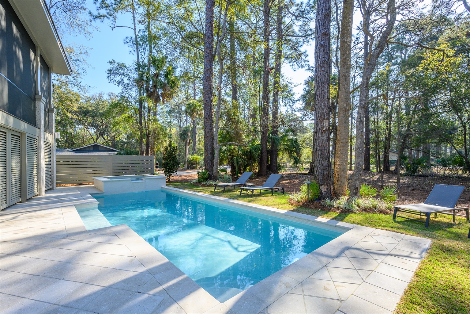 Pool, spa and lounging area get great sun