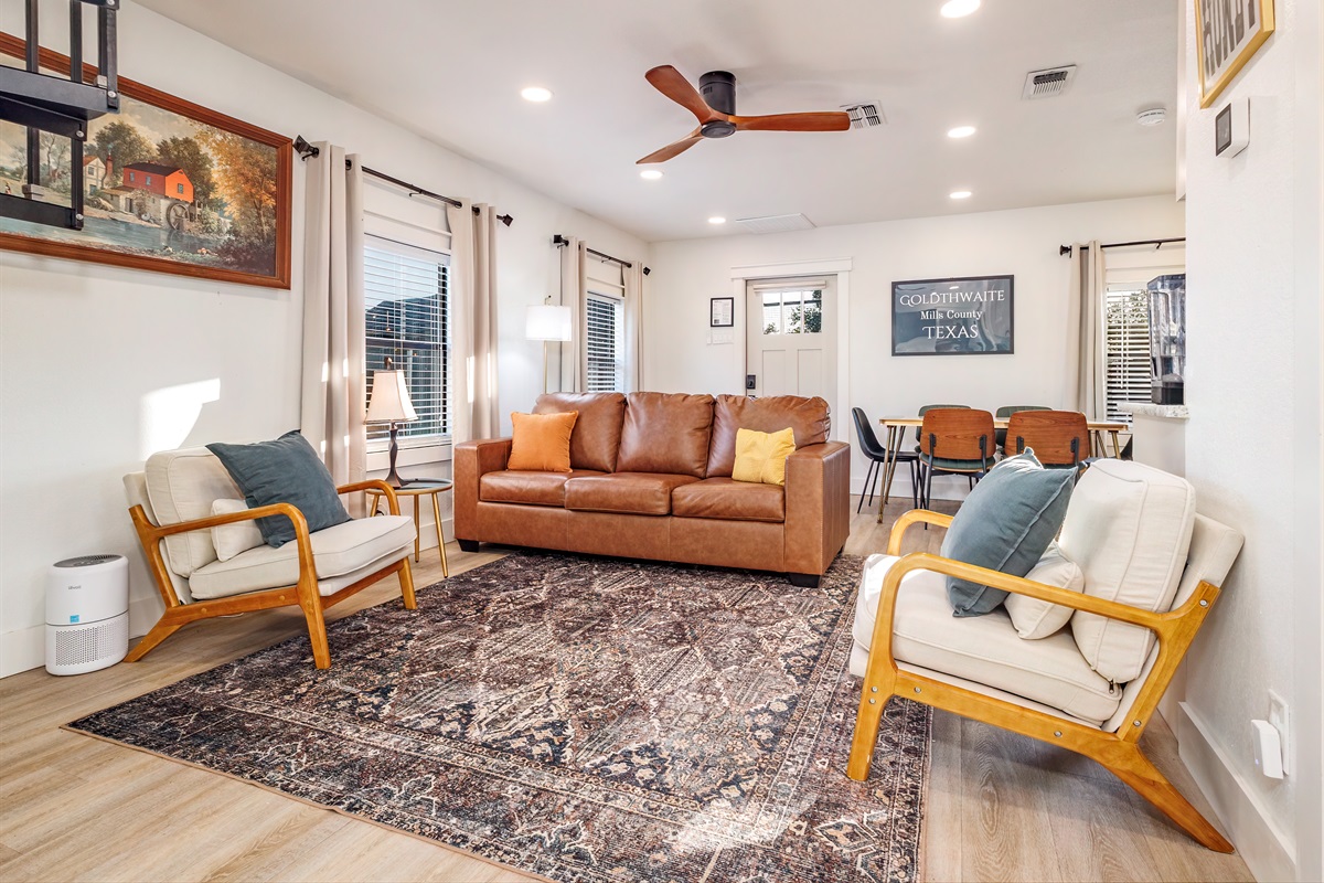 Spacious open-concept layout with comfy sleeper sofa&mdash;perfect for unwinding together.