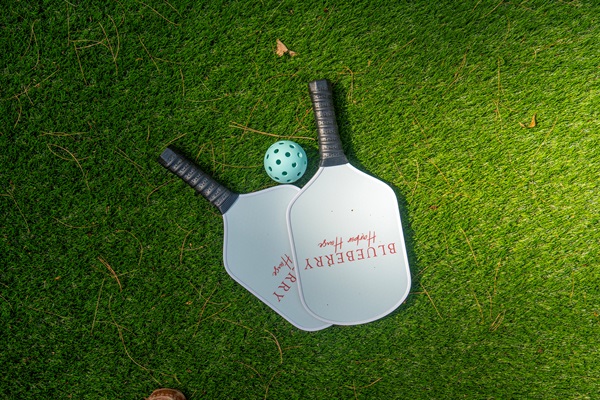 A set of pickleball paddles and balls neatly arranged, ready for an active and fun game on the court.