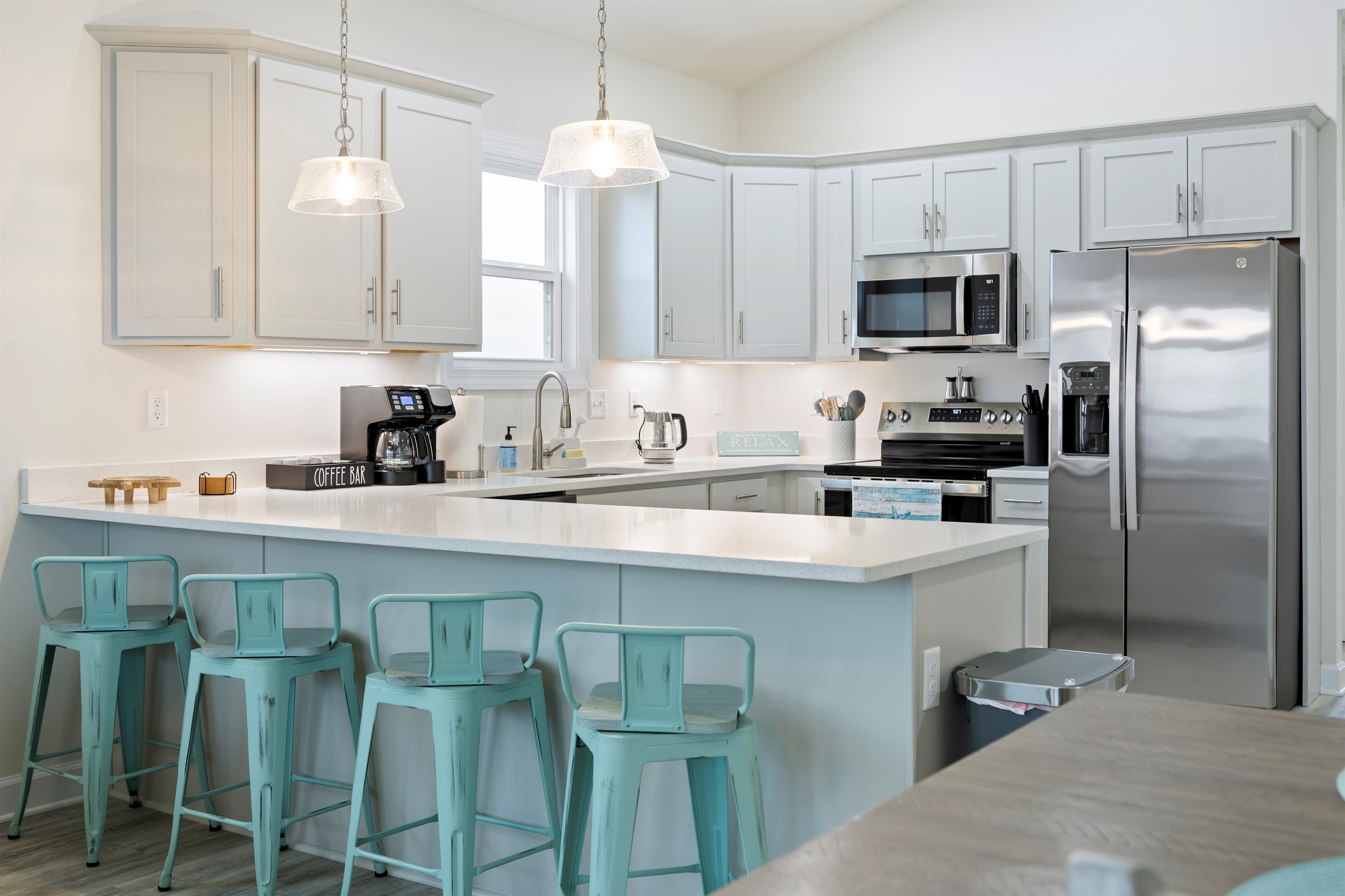 Well stocked kitchen with stainless appliances and COFFEE!!!