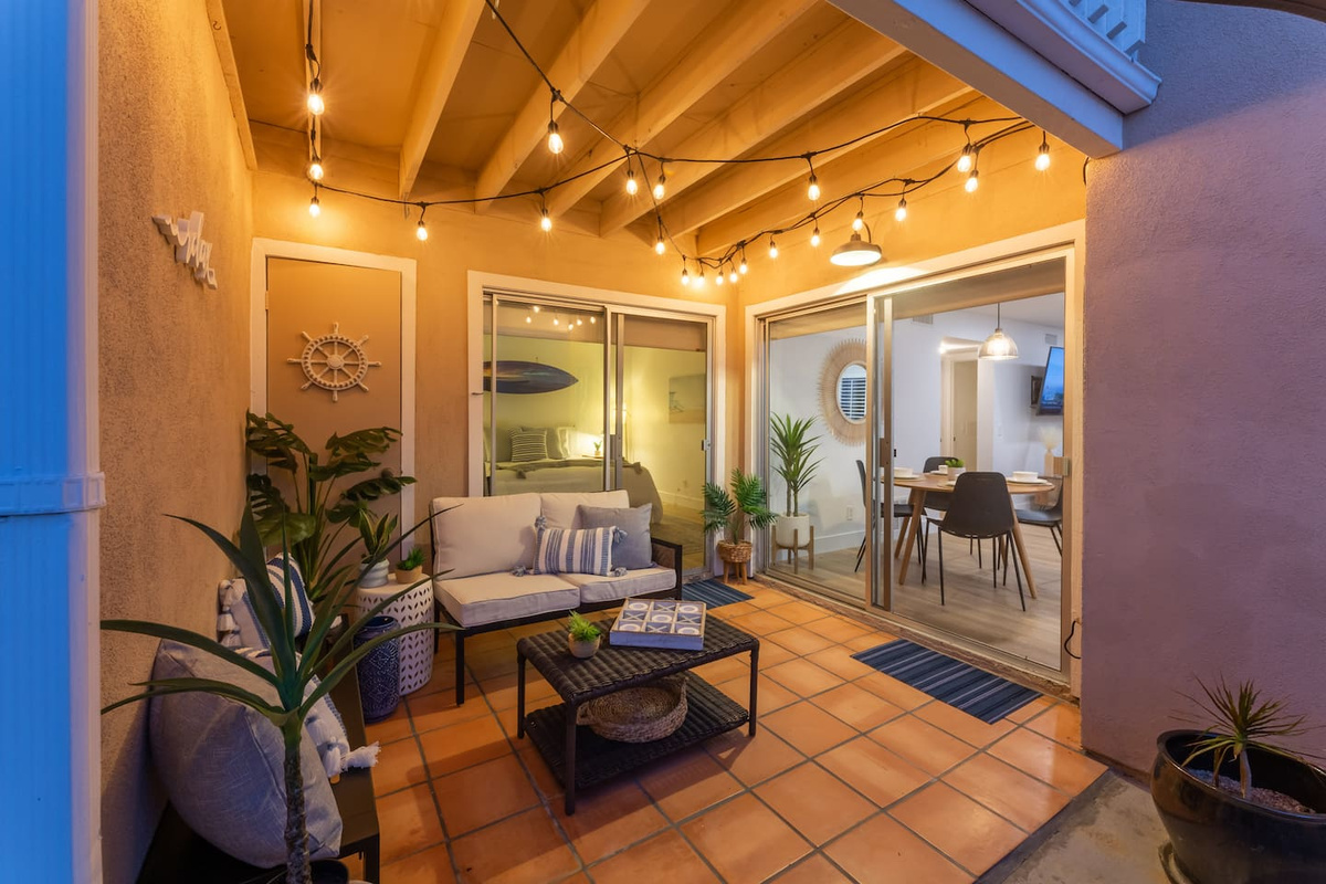 Larger patio with view of beach