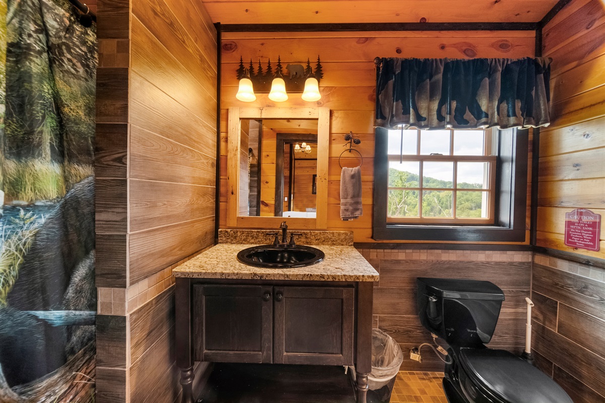 The Master Bath ensuite has a shower that is big enough for 2. There is body soap and shampoo too. There is a makeup mirror and hair dryer under the sink for your convenience.
