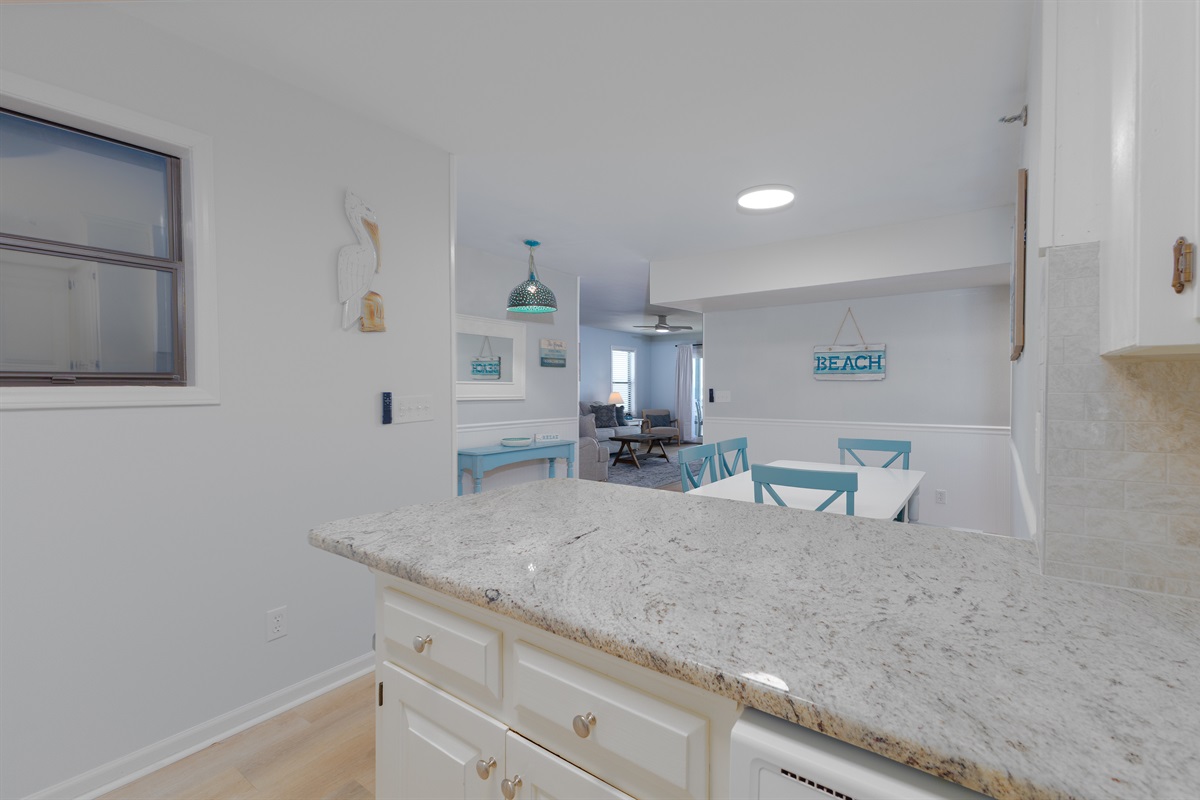Kitchen island and dining area