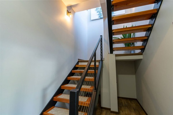 Custom stair way leading to upstairs guest house.