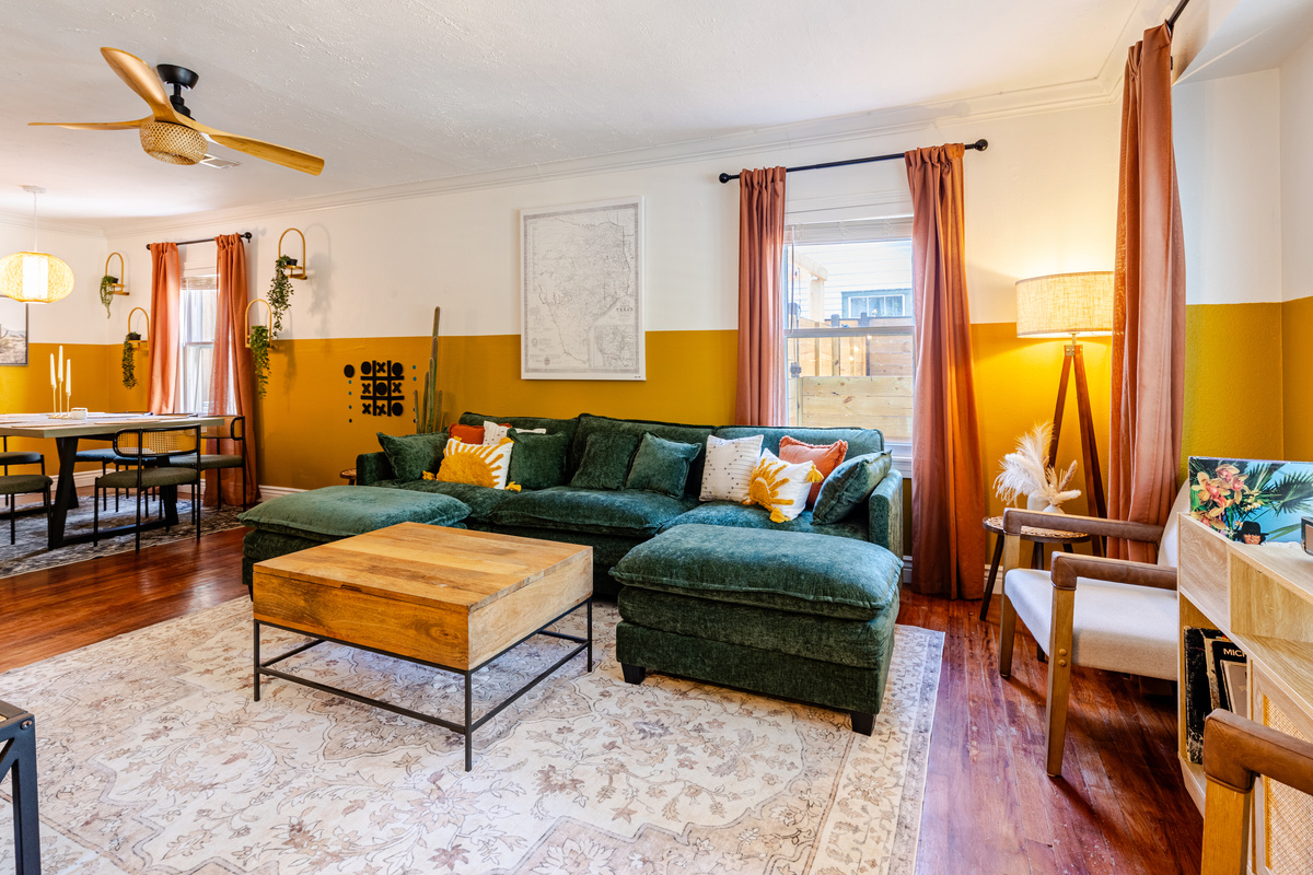 Vibrant decor and plush seating invite relaxation after Austin adventures!