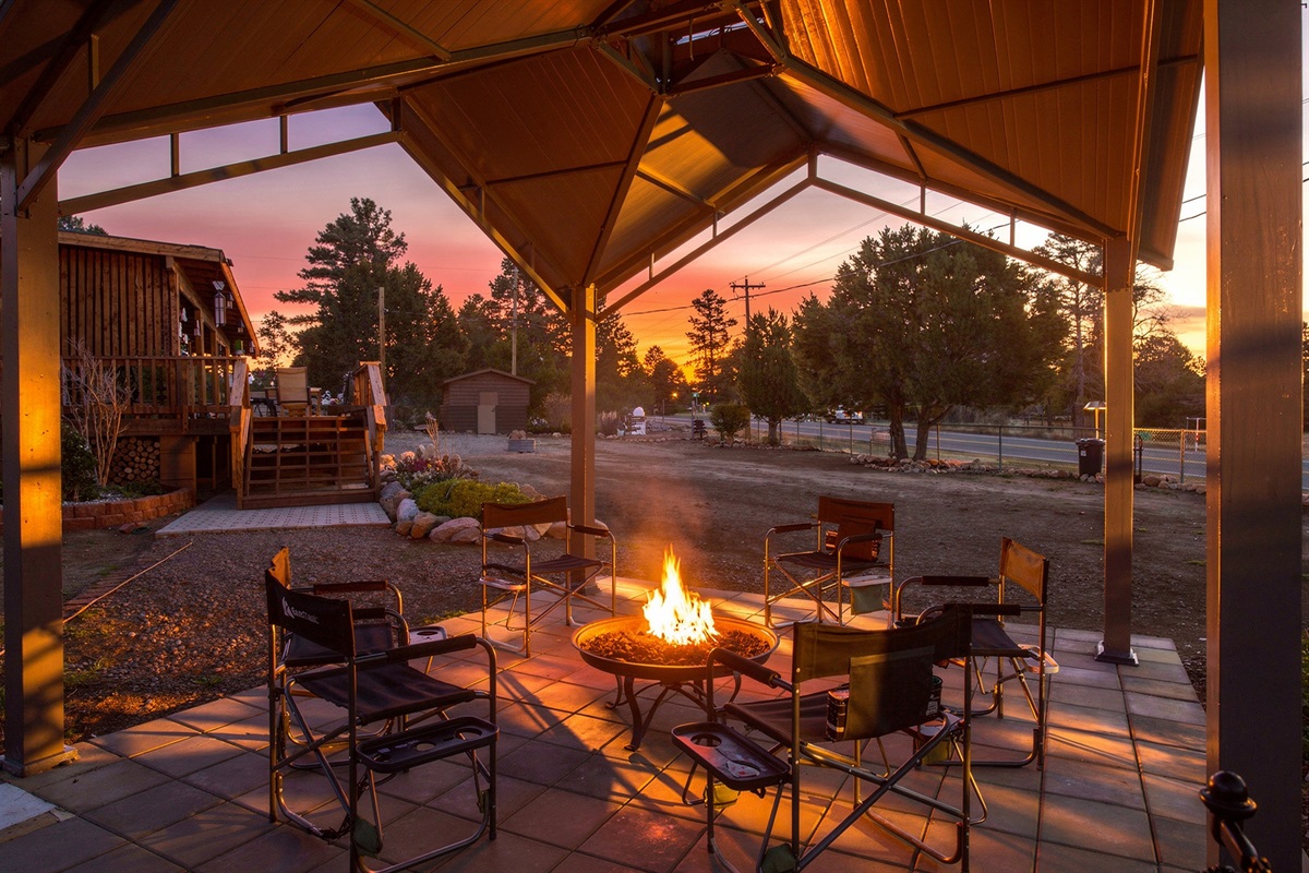Gazebo sunsets/evening. Photo taken in spring. Winter time the plants will not be full green and deer often eat them. 