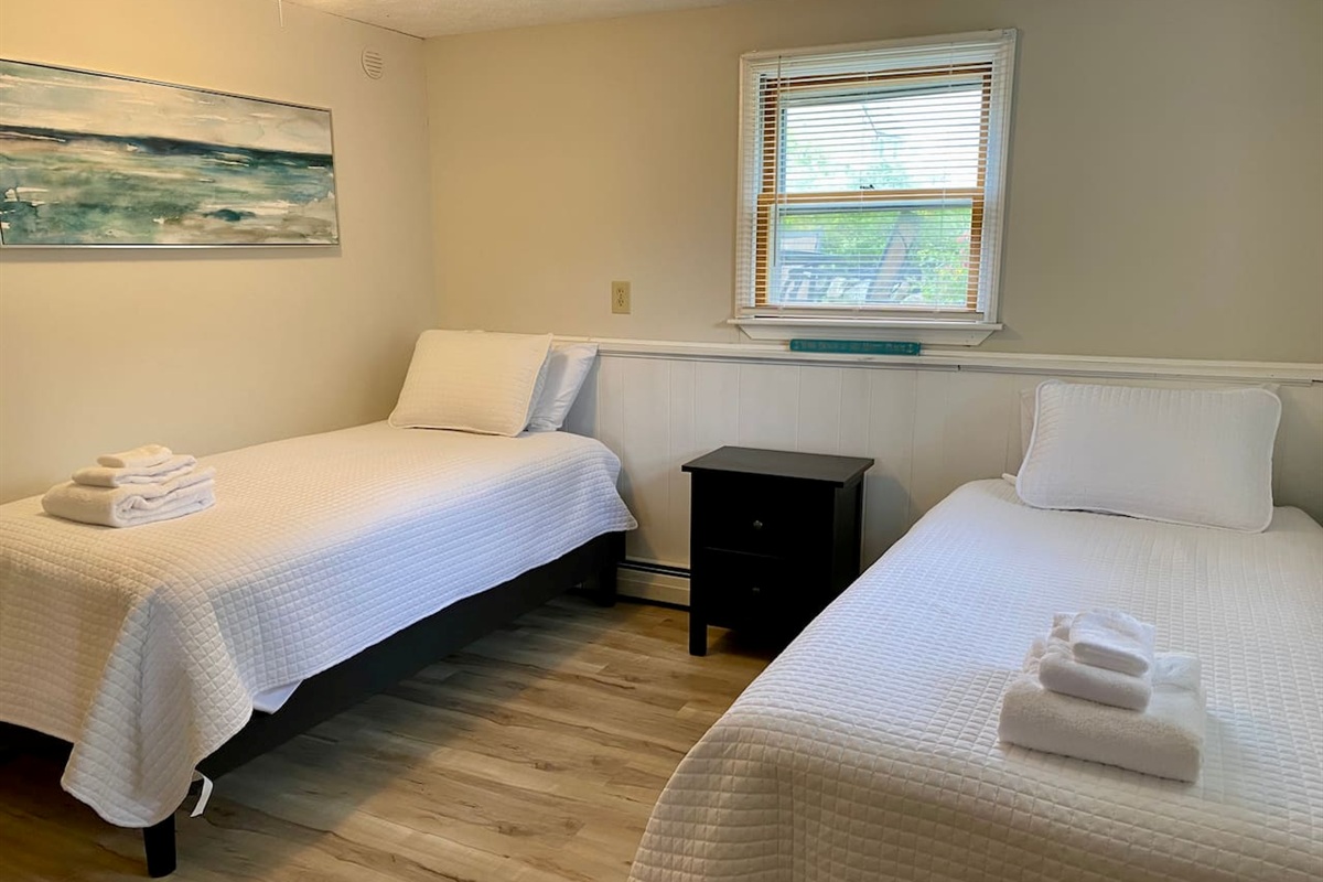 two twin beds in finished basement