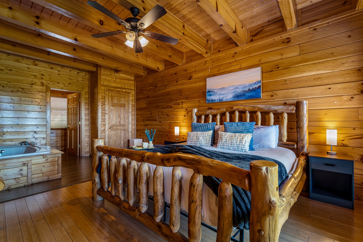 Main floor King BR suite 1 with private deck and bathroom