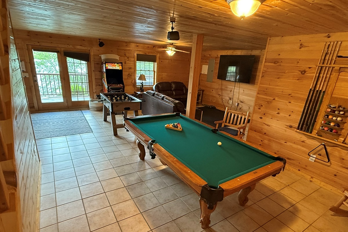 Game Room with Pool Table, Foosball, Arcade Game(over 400 games)