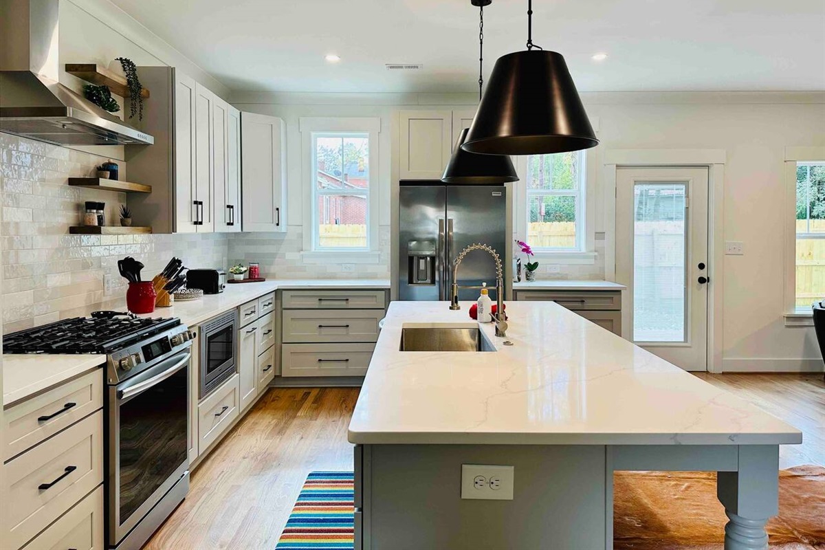 Fully-stocked kitchen with oversized island