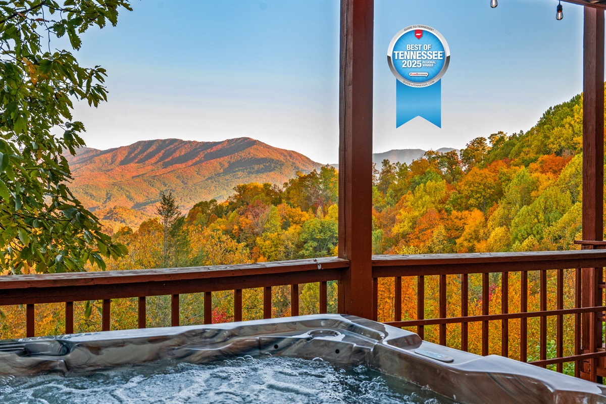 Experience ultimate relaxation as you soak away your worries and soak in the views at Heavenly Heights Mountain Retreat.