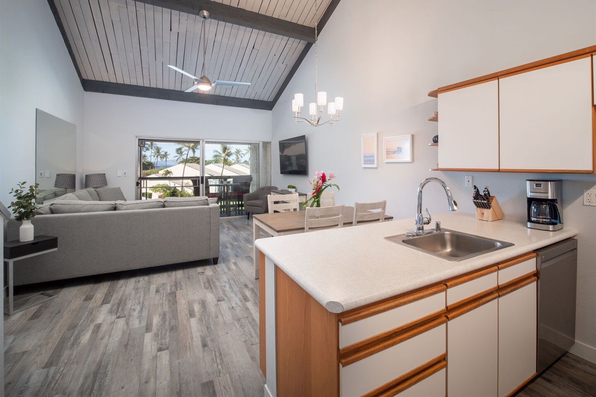 Kitchen with High Vaulted Ceilings.