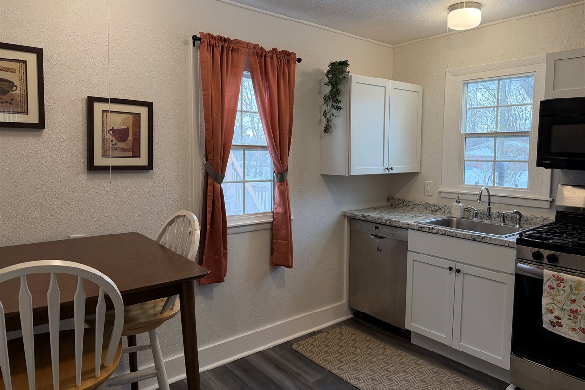 Enjoy your morning coffee at the kitchen bistro table.