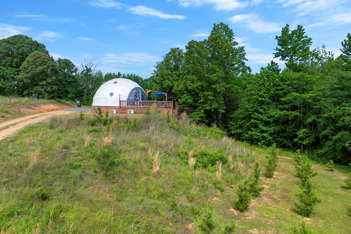 Dome sits up on a hill and looks over the 15 acre property