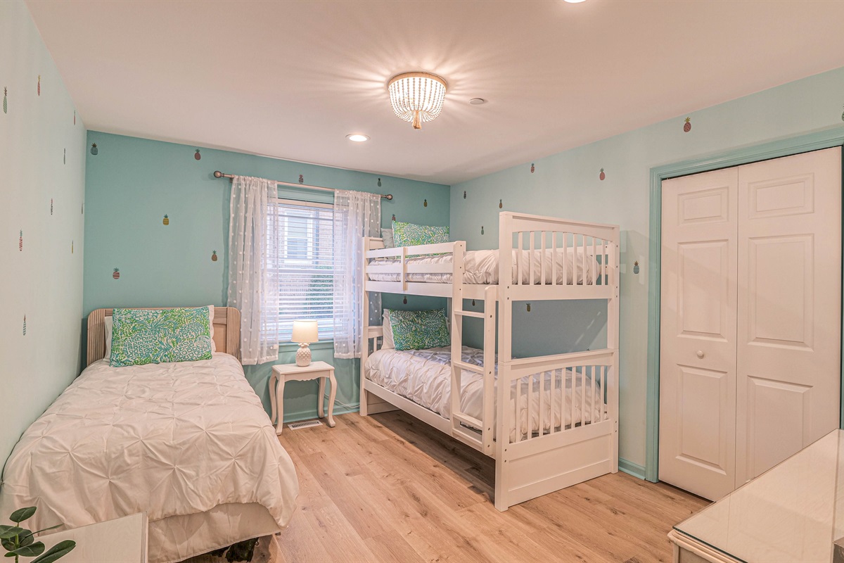 Twin sized bed and a twin sized bunk bed