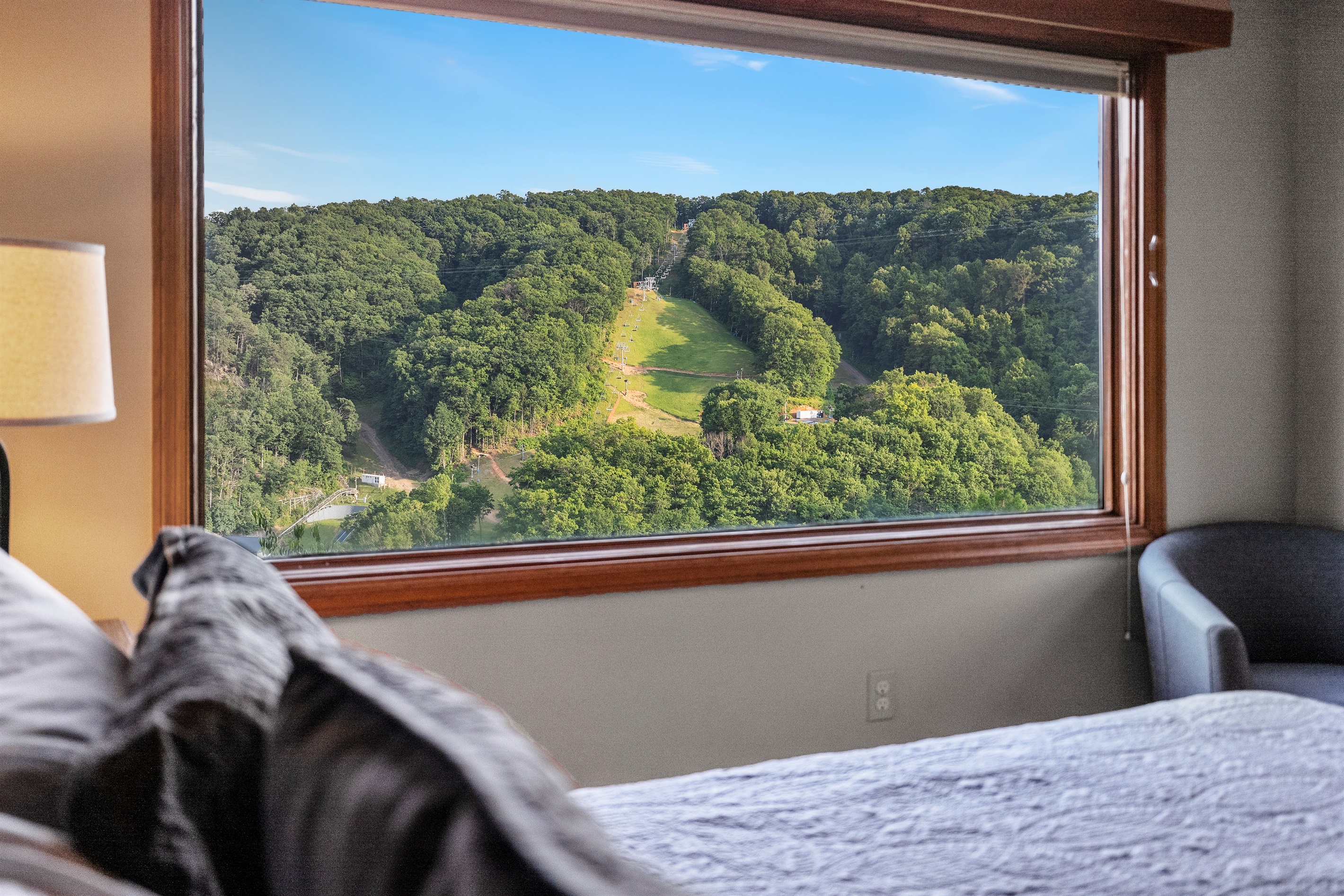 Imagine looking over the gondala and ski slopes right from your bed!