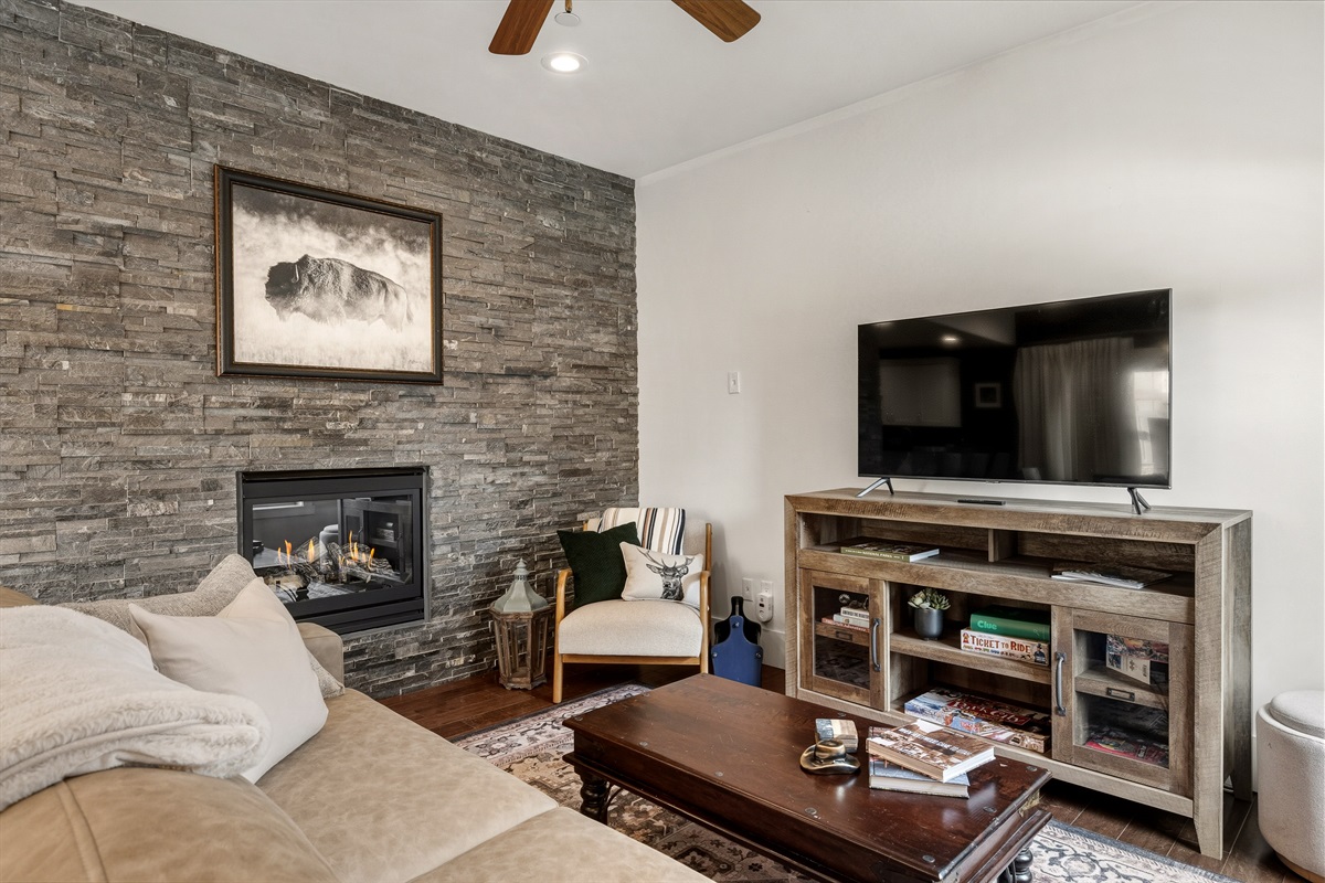 Comfortable Living Room with Fireplace