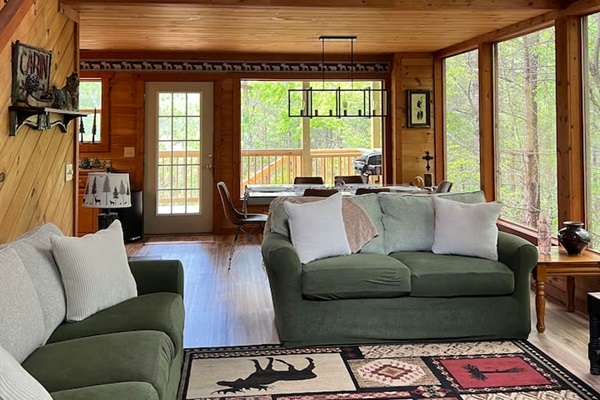 "Spacious yet snug — enjoy open living with rustic charm to gather around.”