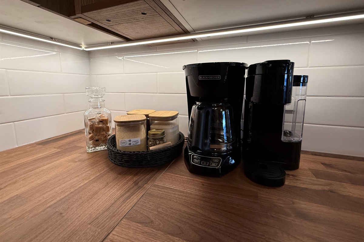 Complimentary Coffee Station: Start your mornings right with a Keurig and drip coffee maker provided. We offer a starter pack of local coffee to get you going!