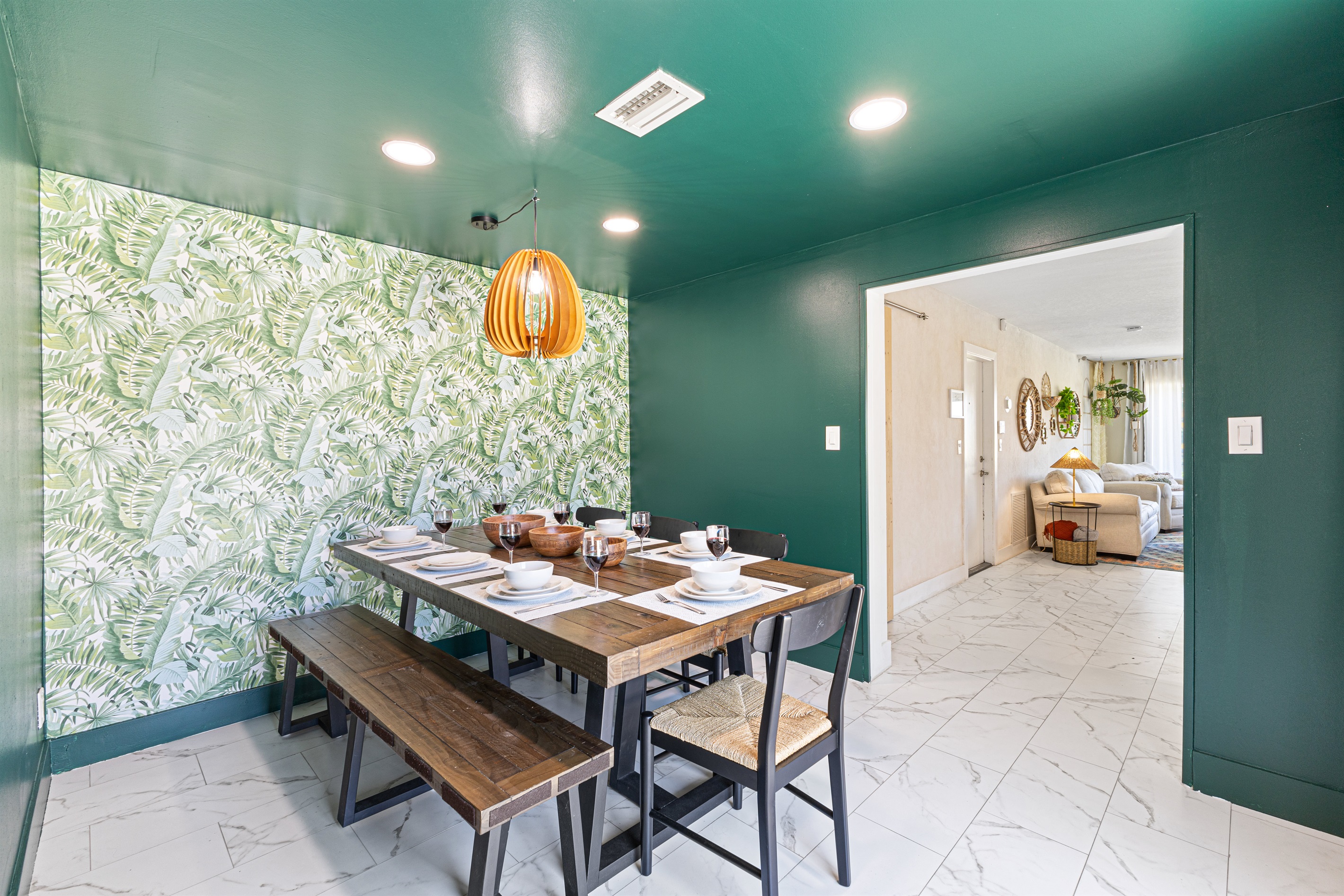 Dining table for 8 guests — big meals, game nights, and good times.