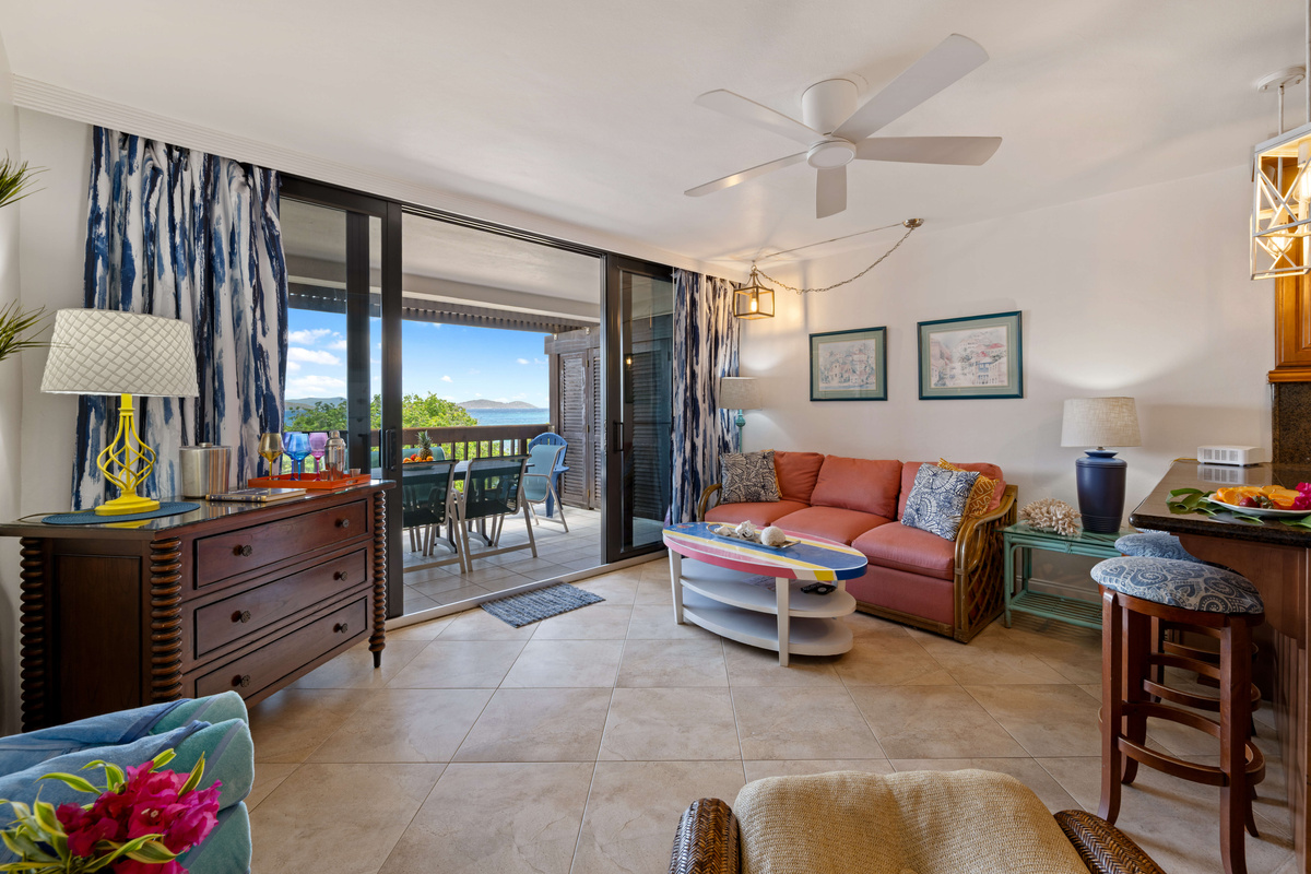 Relax in the bright, spacious living area after a day in the island sun.