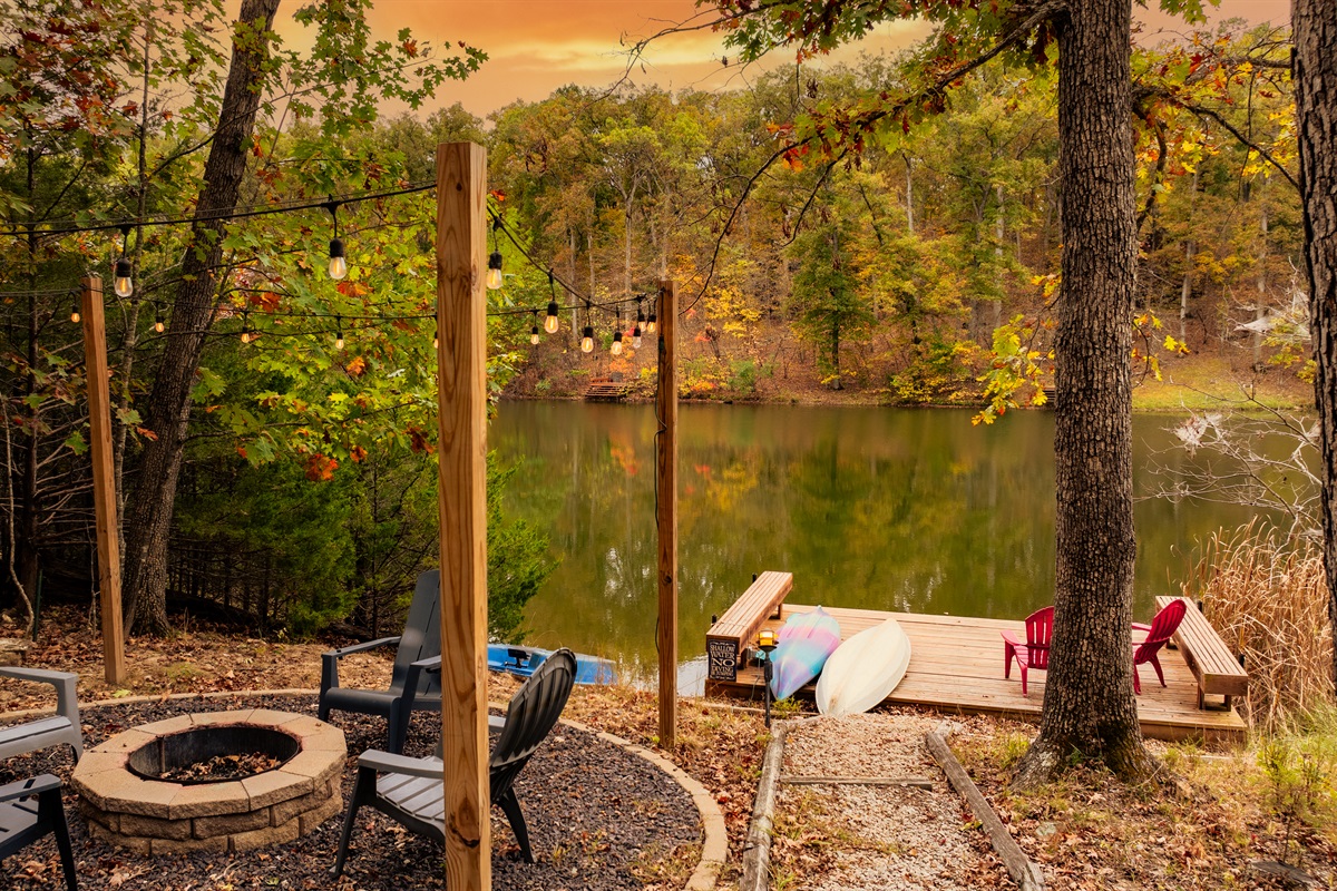 Private beach and waterfront fire pit