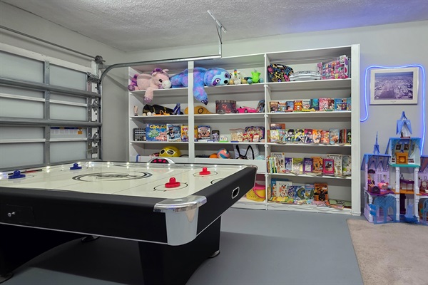 Family game room with air hockey and kids entertainment