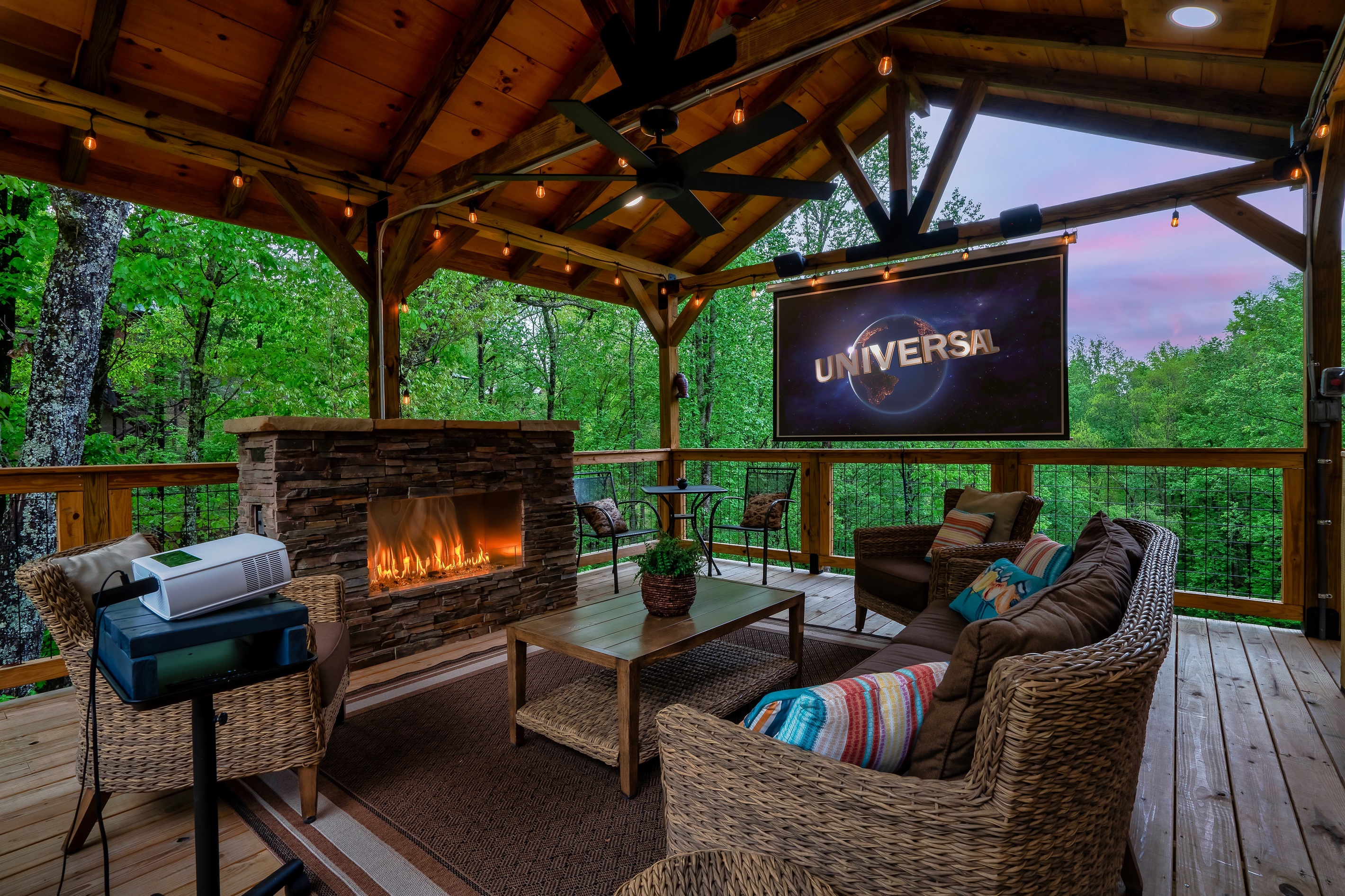 After a fun day on the town, enjoy the covered pavilion with propane fireplace.