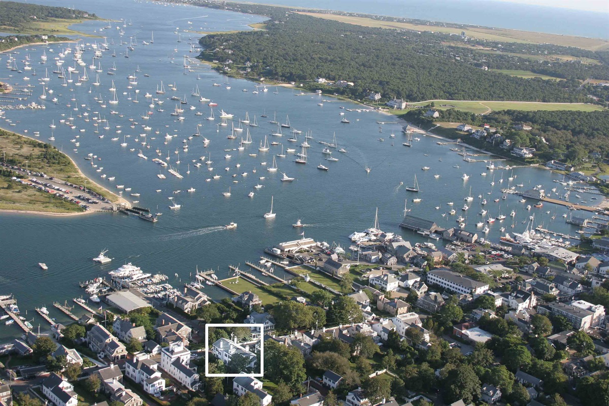 Aerial View of House and Edgartown Harbor