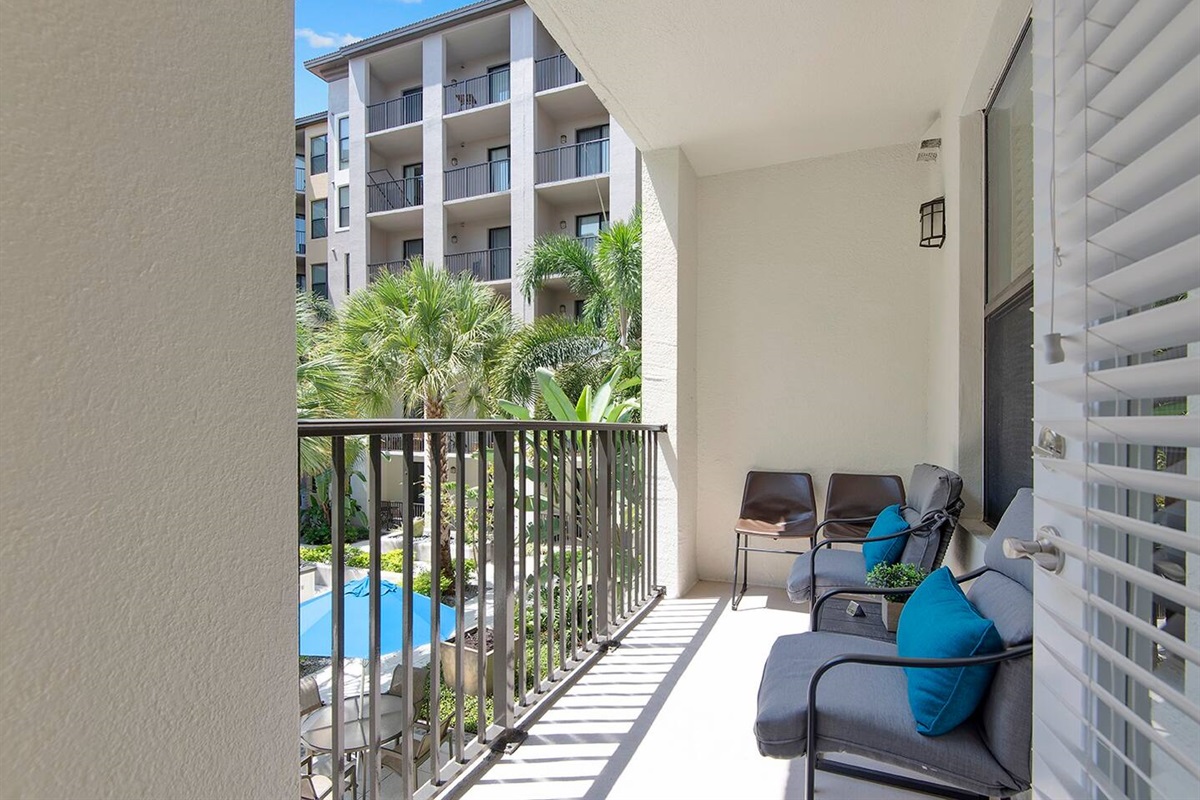 Enjoy the private patio in your home overlooking the quiet couryard.
