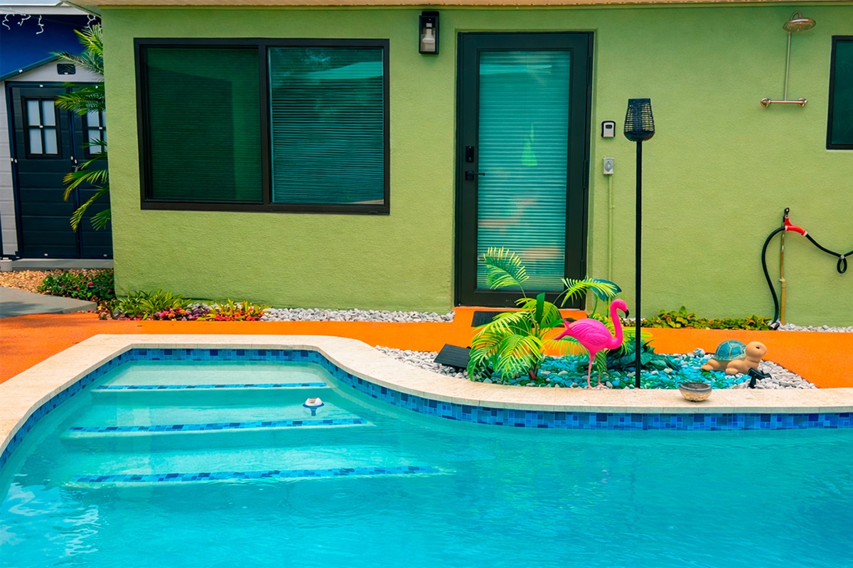 Exterior view of the green room from the pool