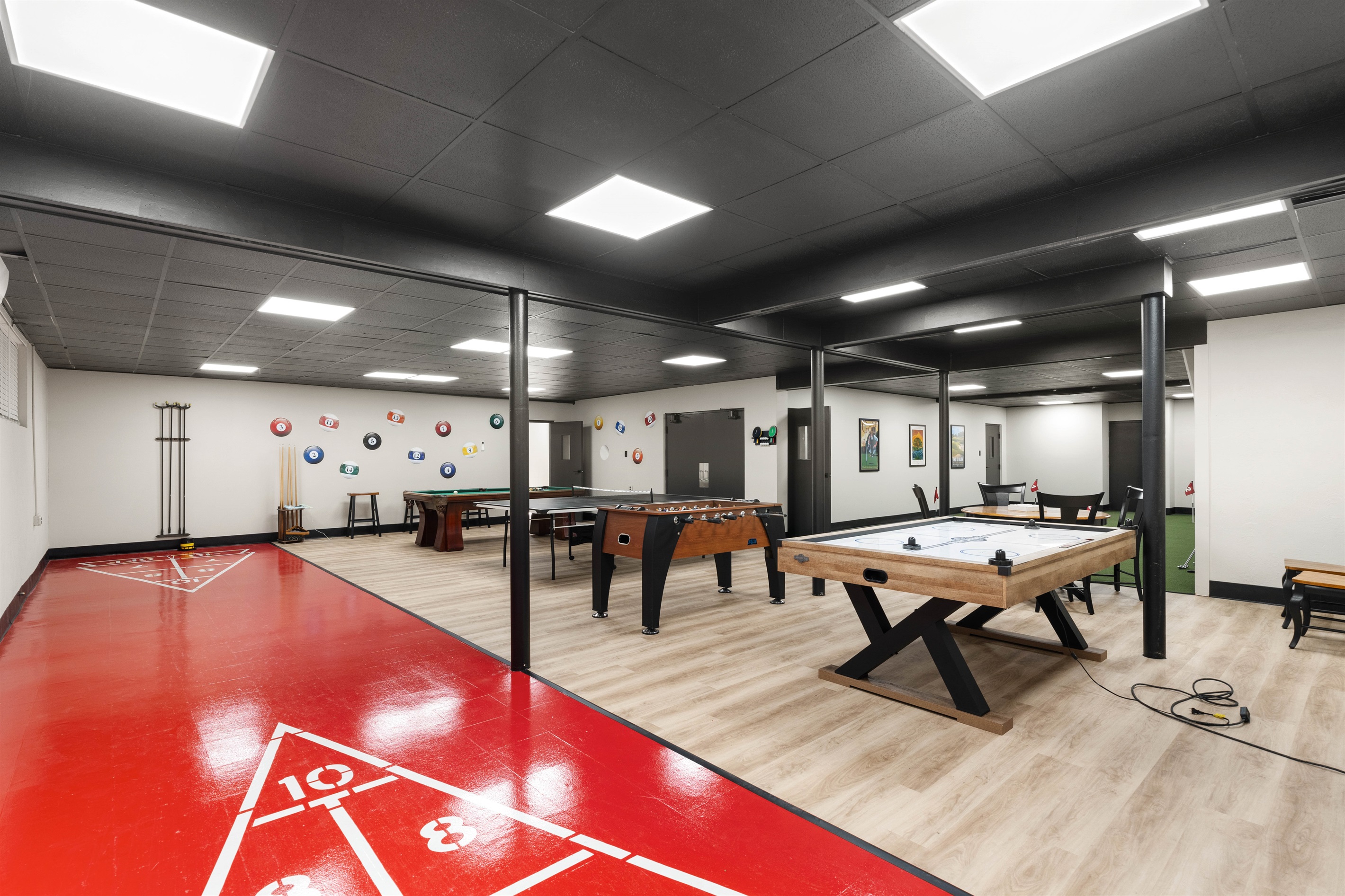 Basement Game Zone: Pool, ping pong, shuffleboard, foosball, air hockey