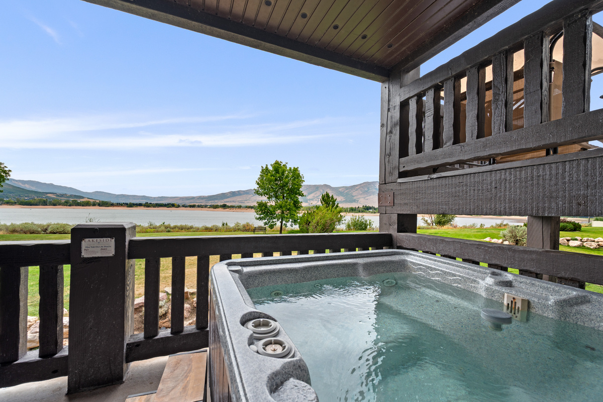 Your private hot tub comes with a view—relax while overlooking Pineview Reservoir and the mountains beyond.