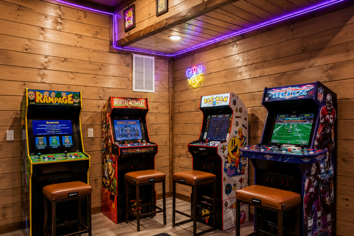 Game Room with multiple arcades and foosball table