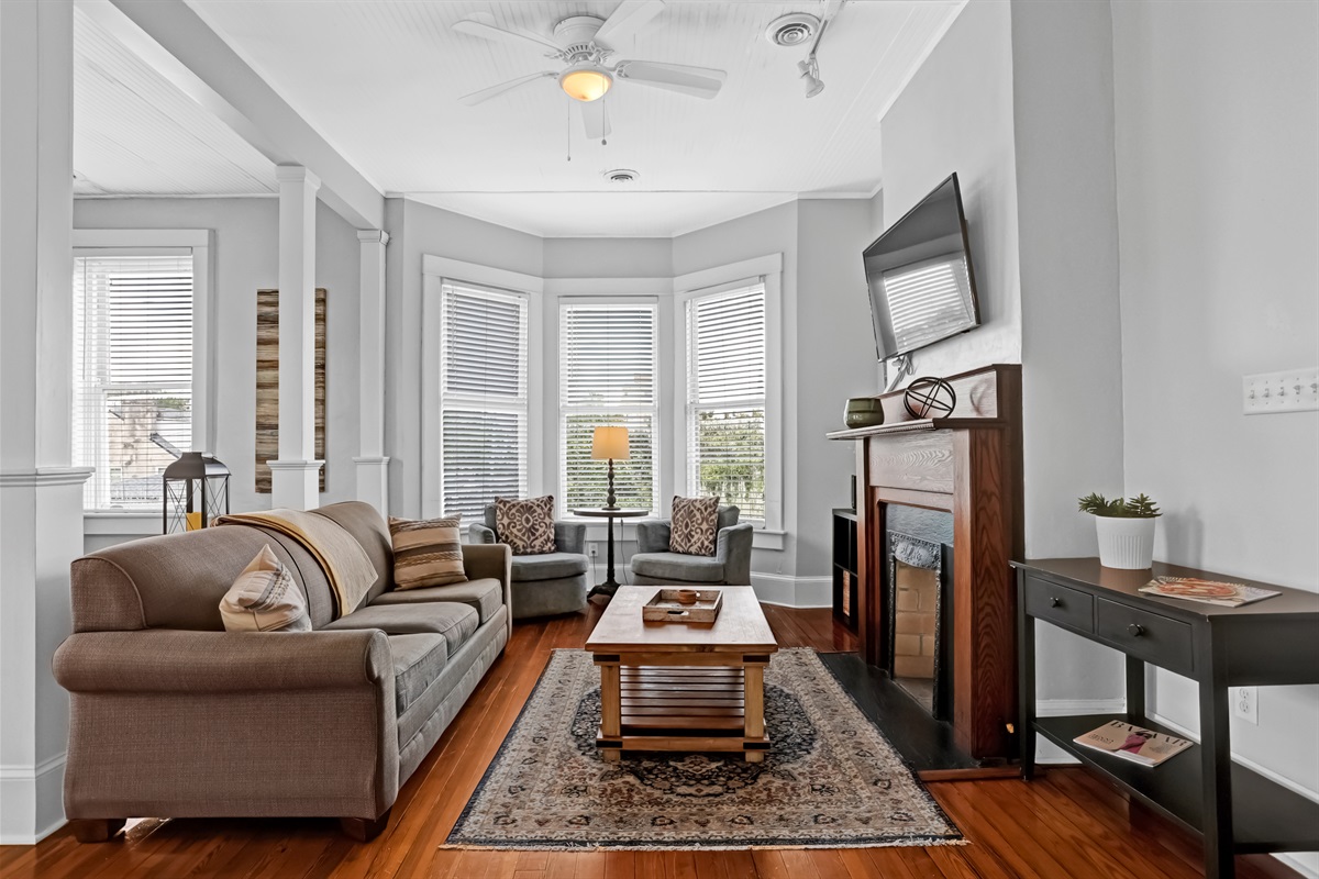 Historic details meet modern comfort in this inviting living room.