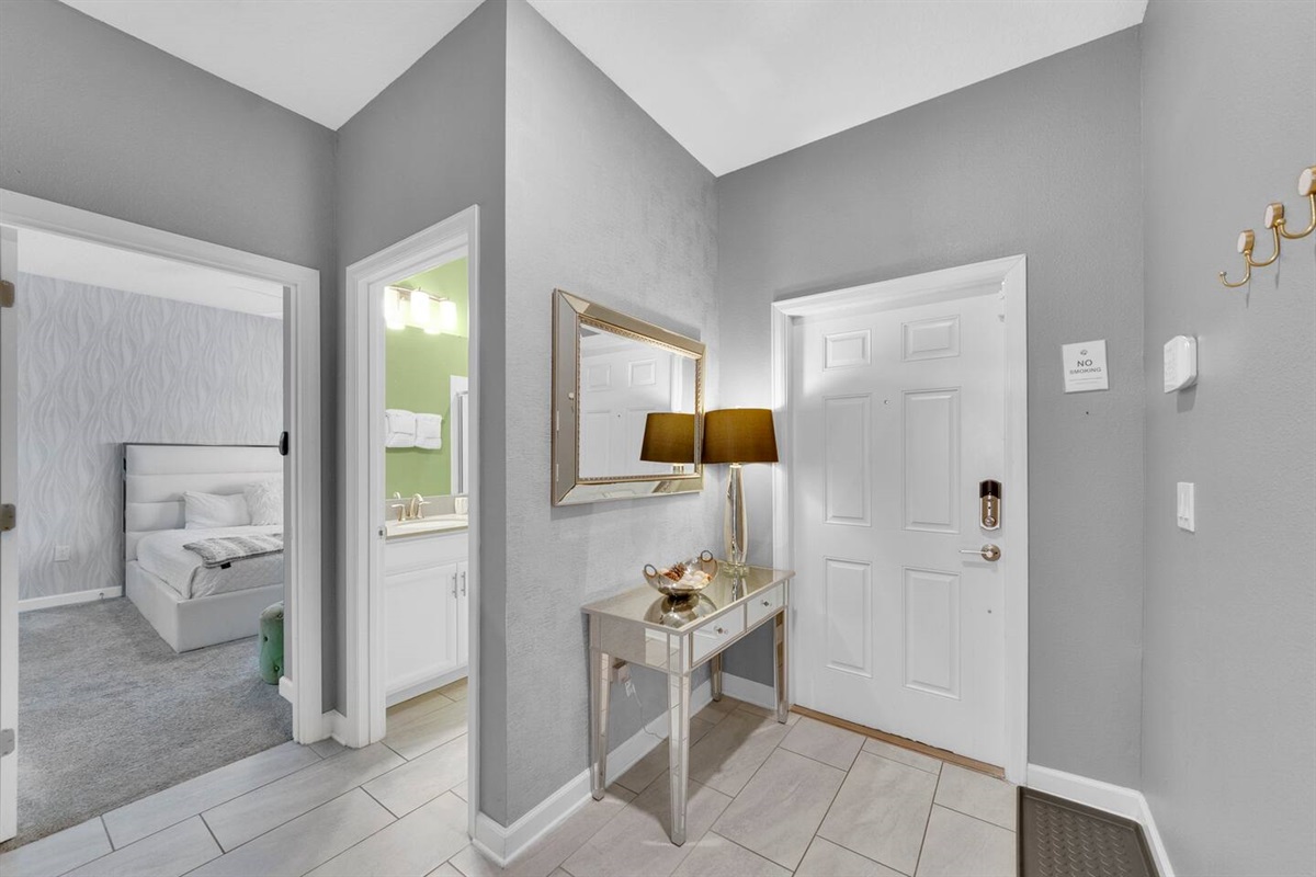 Back in our vacation home, you have a bedroom and a full bathroom dowstairs