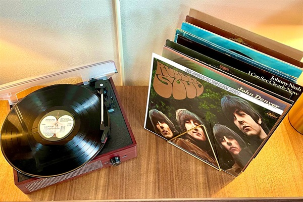 Vintage vinyl never sounded so good in our vaulted ceiling beach house! 