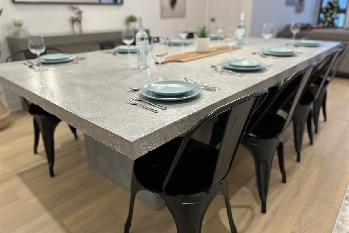 Huge custom dining table also doubles as a ping pong table!