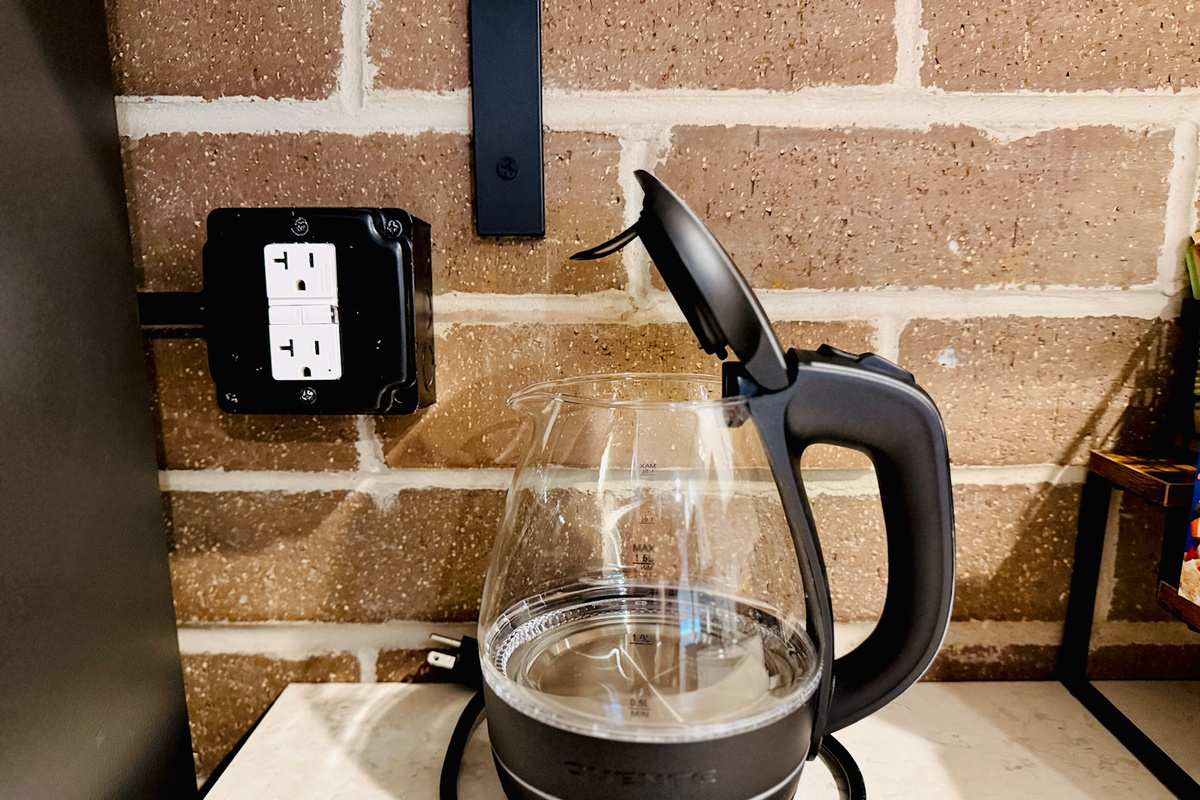Electric kettle makes it easy to prepare tea, cocoa, or other hot drinks.