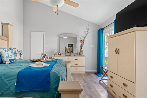Coastal charm and calming tones set the scene for restful nights and sunny mornings—just steps from your own private patio.