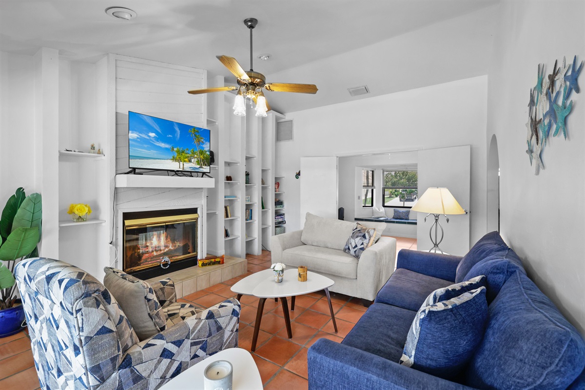 Gather around the fireplace for a cozy evening