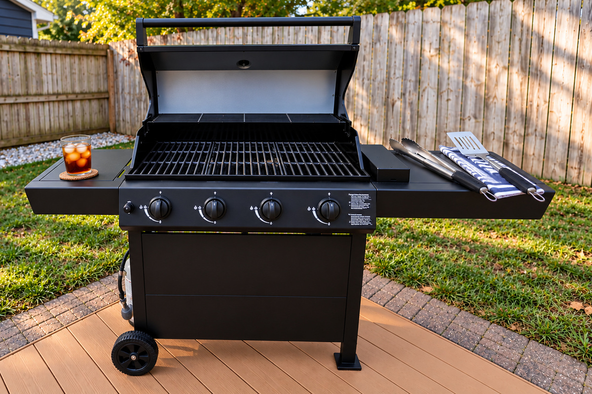 Fire up the grill and enjoy a backyard barbecue! Simon’s Court features a four-burner propane grill with grilling utensils, perfect for cookouts with family and friends.