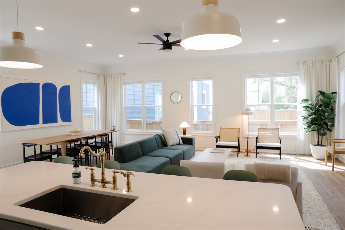 The four-top island is great for extra dining space or hanging out while cooking.